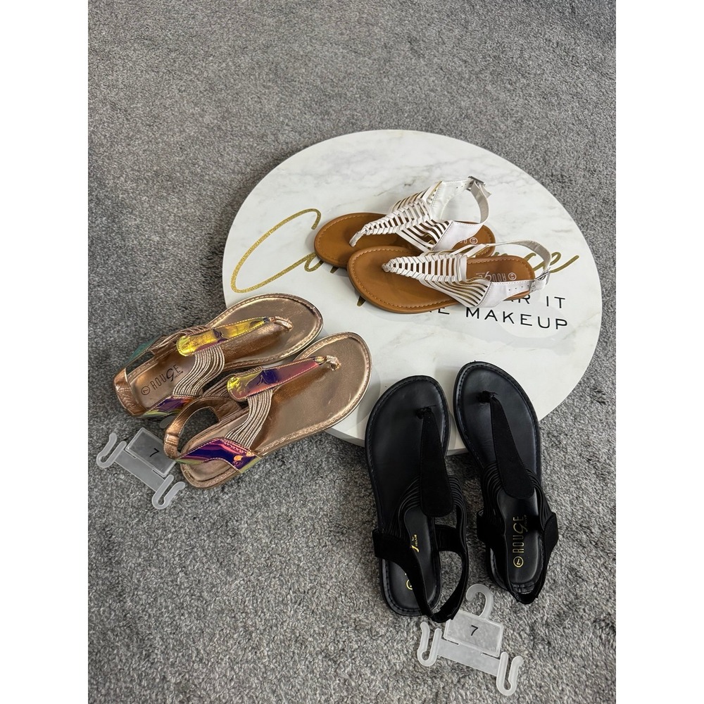 Rouge Helium Sandals Flip Flops Summer Shoes Flats Bundle 6.5 7 White Black Gold